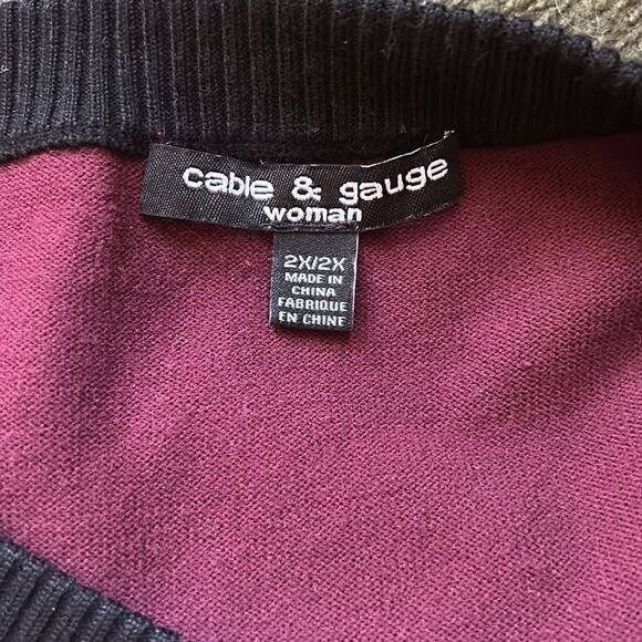 Cable & Gauge burgundy and black sweater plus size 2X - Picture 4 of 5